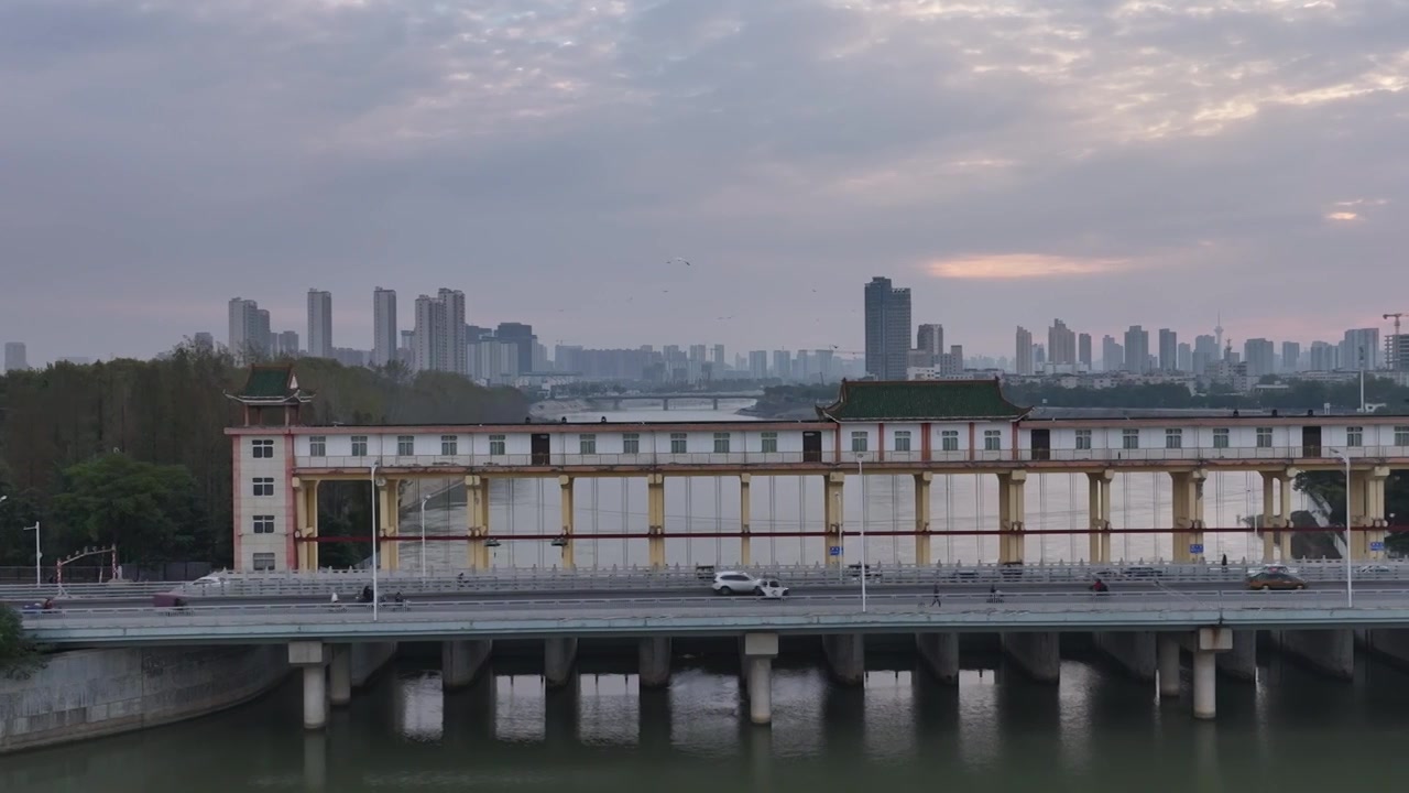 周口沙颍河大闸白鹭飞行升格慢动作航拍视频素材