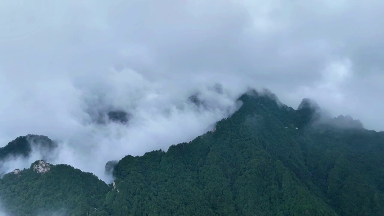 航拍云海云雾缭绕的河南省洛阳市5A景区白云山视频素材