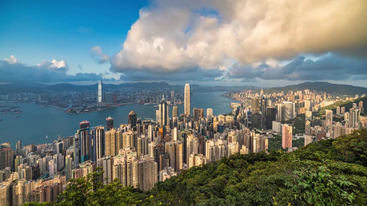 香港太平山中环维港城市天际线延时视频素材