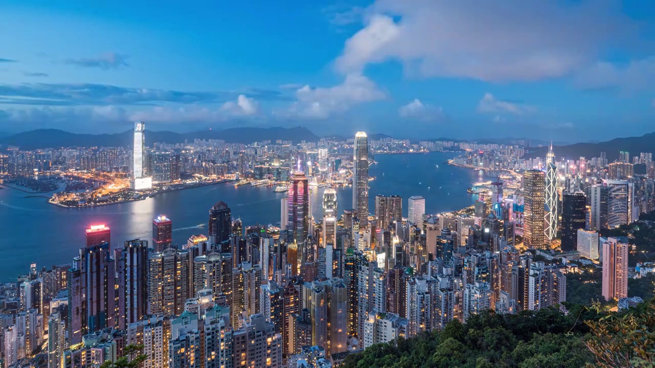 香港太平山中环维港城市天际线日景转夜景延时视频素材