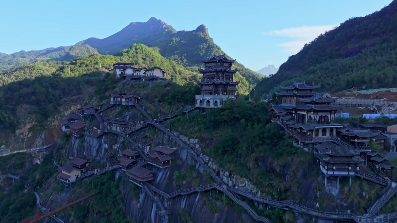 航拍江西上饶市望仙谷旅游度假区仙侠世界自然风光视频素材