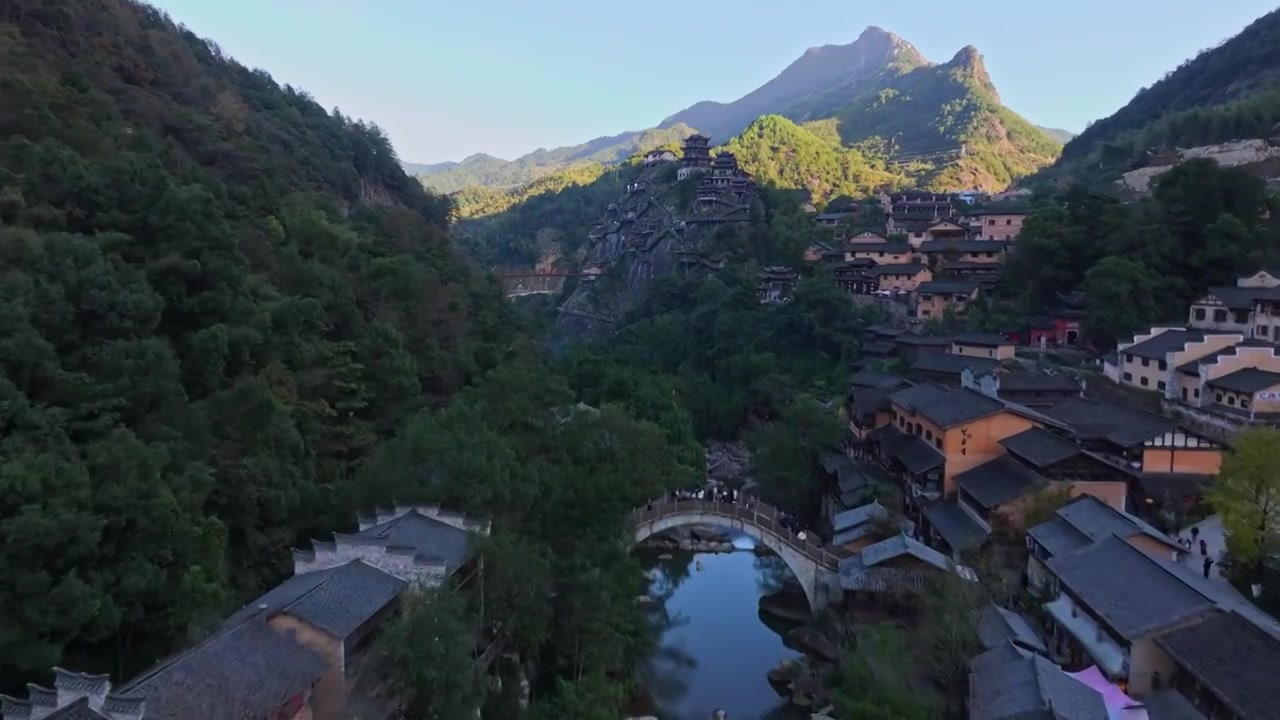 航拍江西上饶市望仙谷旅游度假区仙侠世界自然风光视频素材