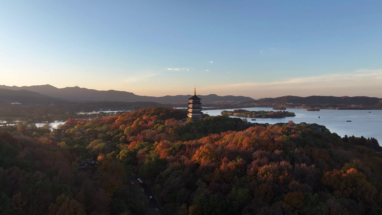 杭州西湖落日余晖秋景视频素材