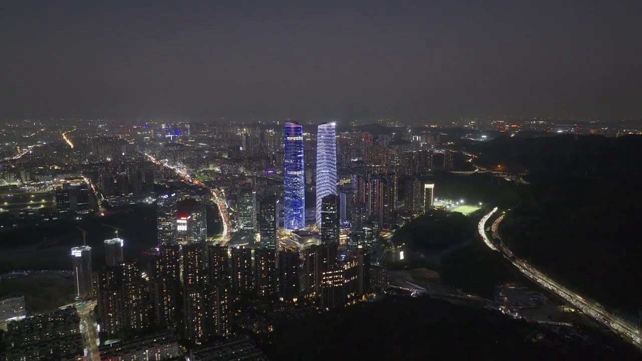 广东省深圳市龙岗区坂田街道星河总部双子塔航拍视频素材