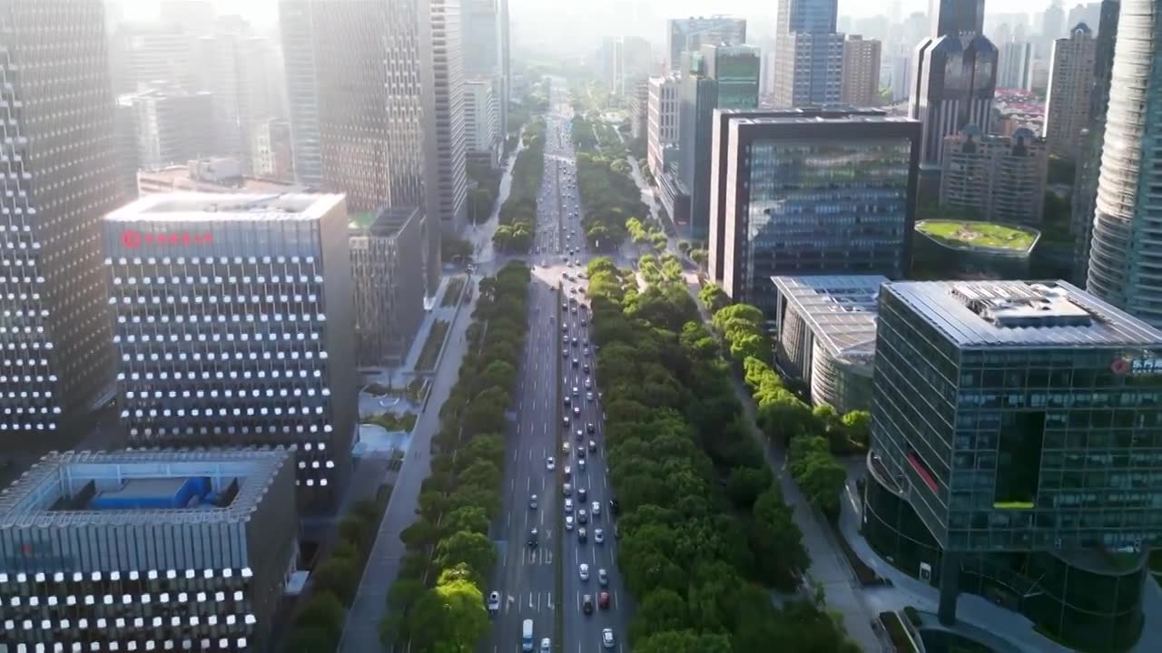 上海市世纪大道城市环境航拍风光视频素材画面1