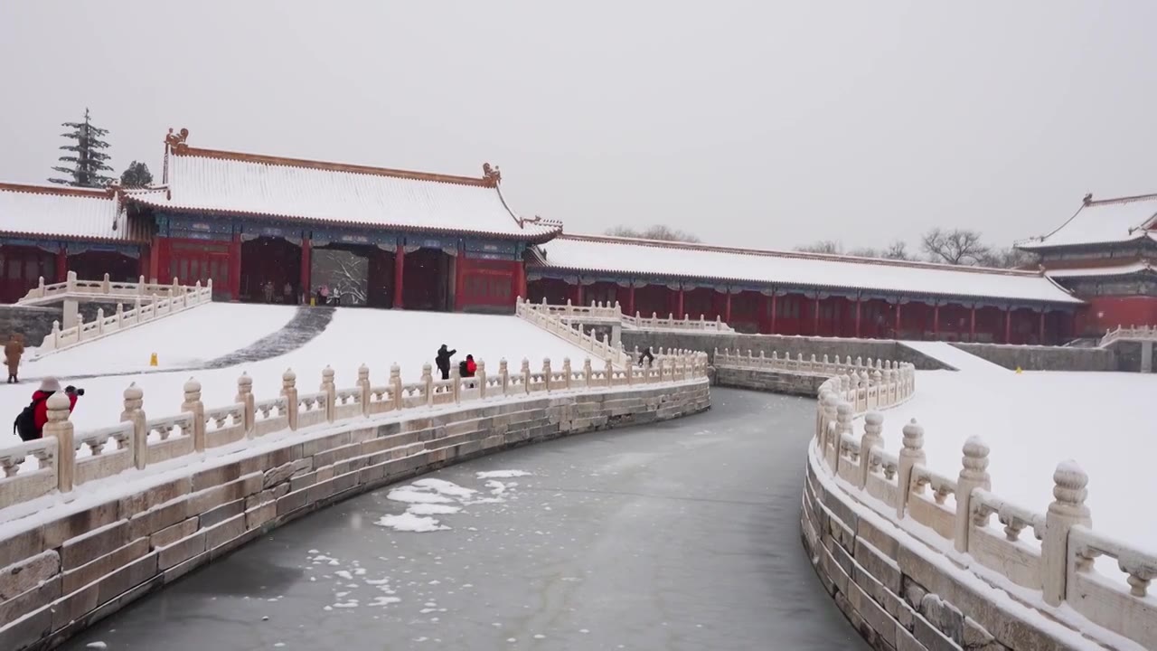 北京故宫博物院雪中美丽风景  雕栏玉砌视频素材