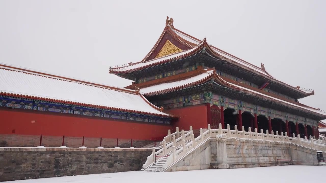 北京故宫博物院雪中美丽风景  雕栏玉砌视频素材