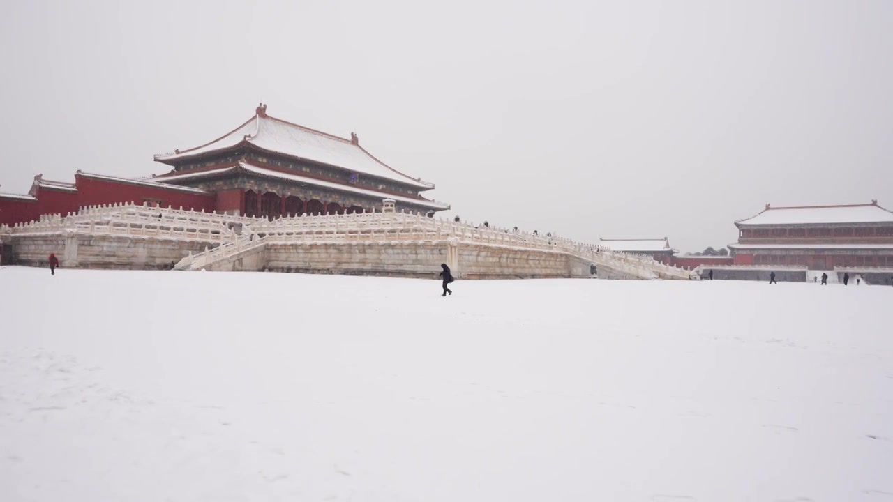 北京故宫博物院雪中美丽风景  雕栏玉砌视频素材