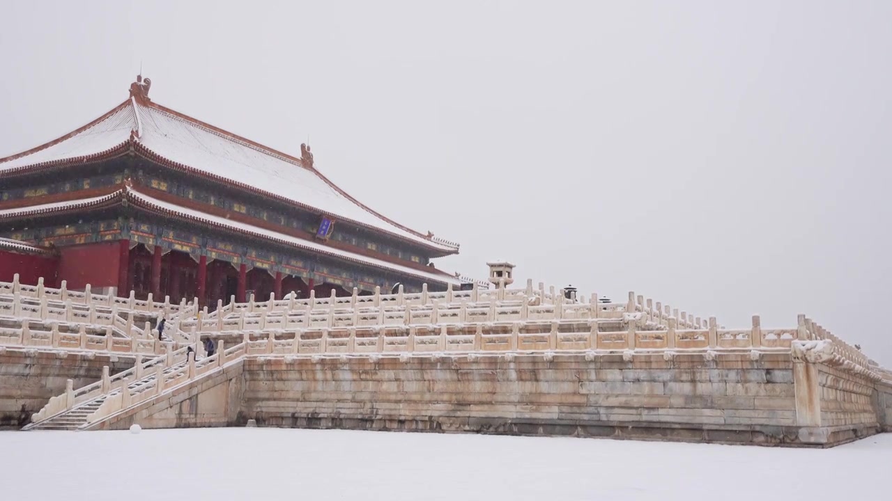 北京故宫博物院雪中美丽风景  雕栏玉砌视频素材