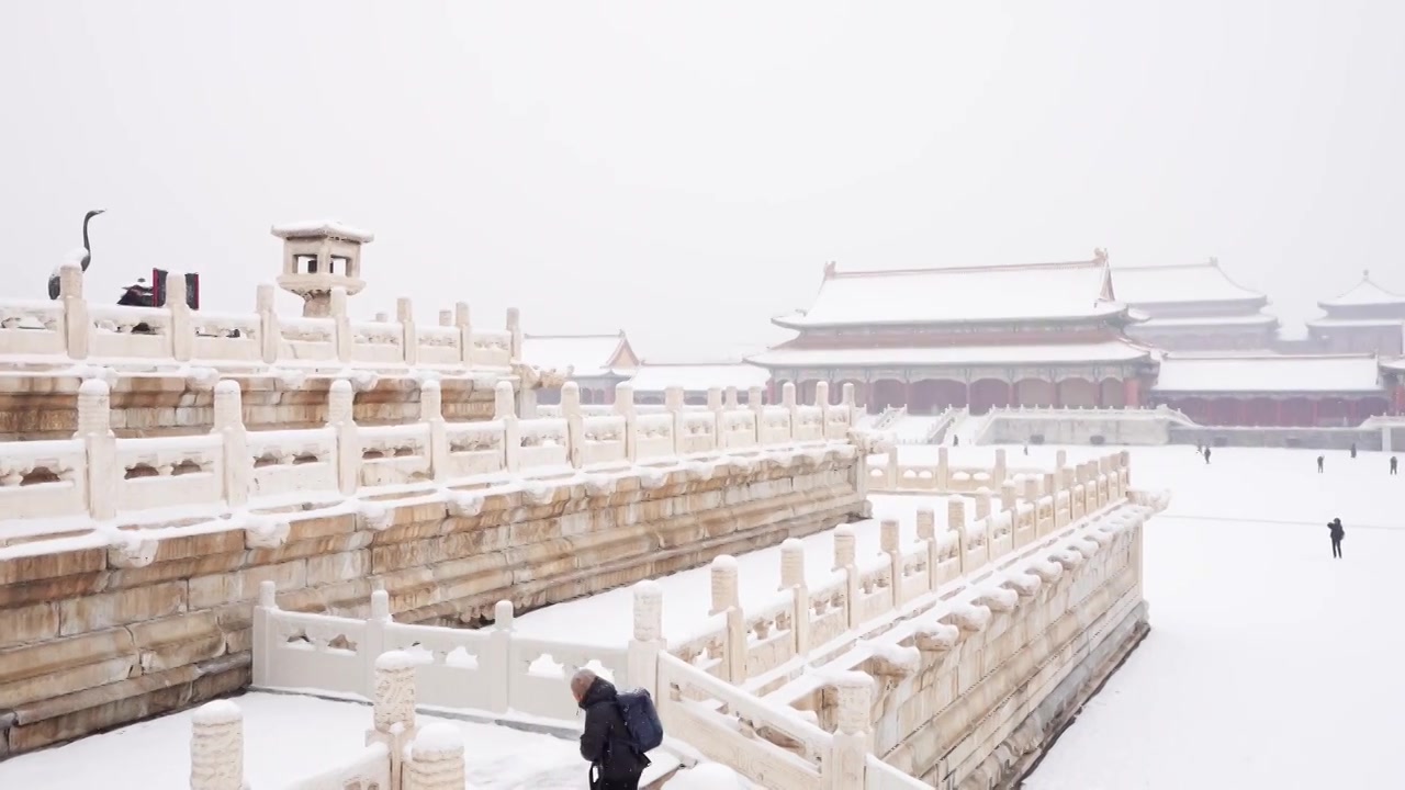 北京故宫博物院雪中美丽风景  雕栏玉砌视频素材