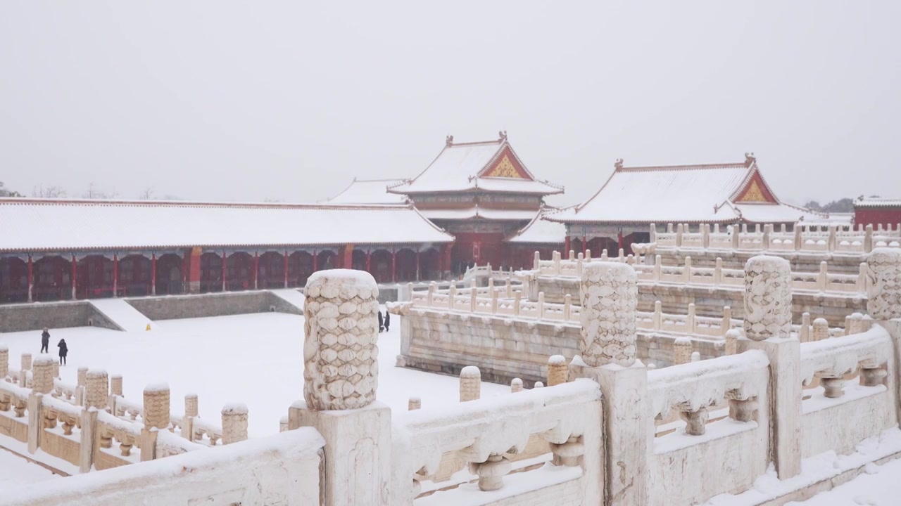 北京故宫博物院雪中美丽风景  雕栏玉砌视频素材