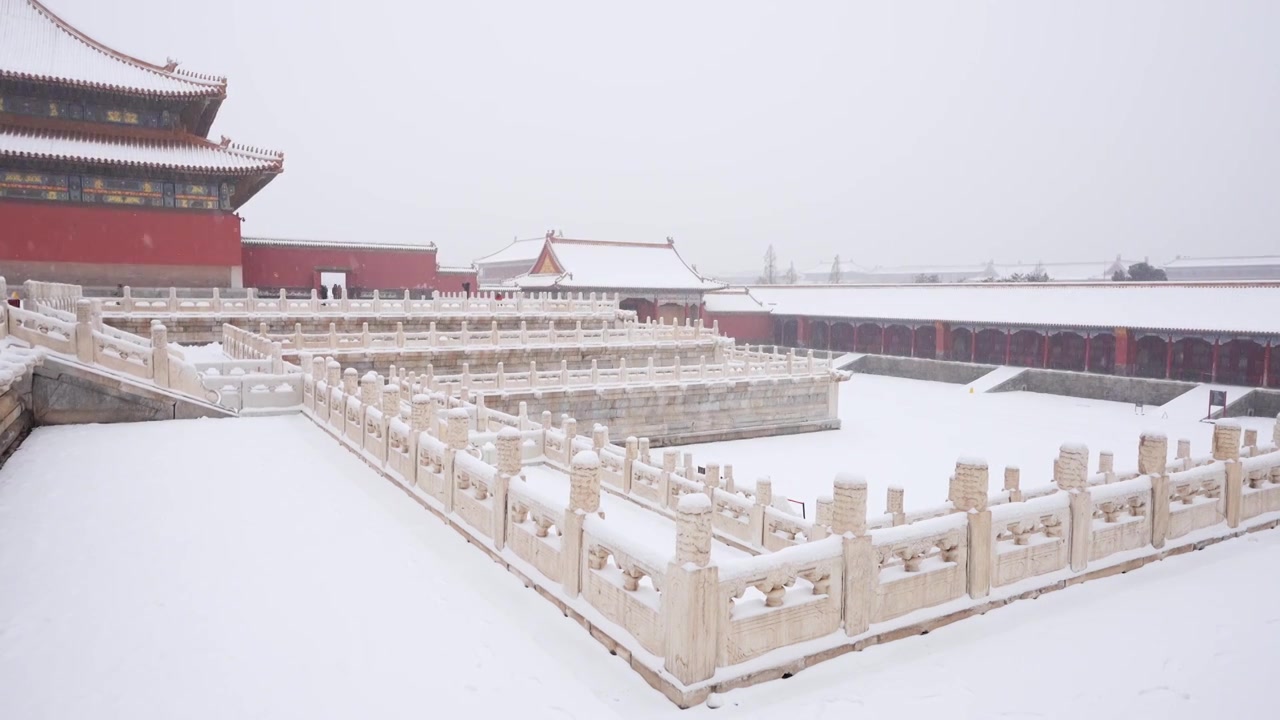 北京故宫博物院雪中美丽风景  雕栏玉砌视频素材