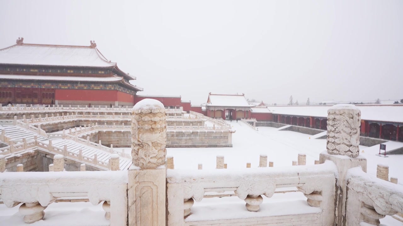 北京故宫博物院雪中美丽风景  雕栏玉砌视频素材