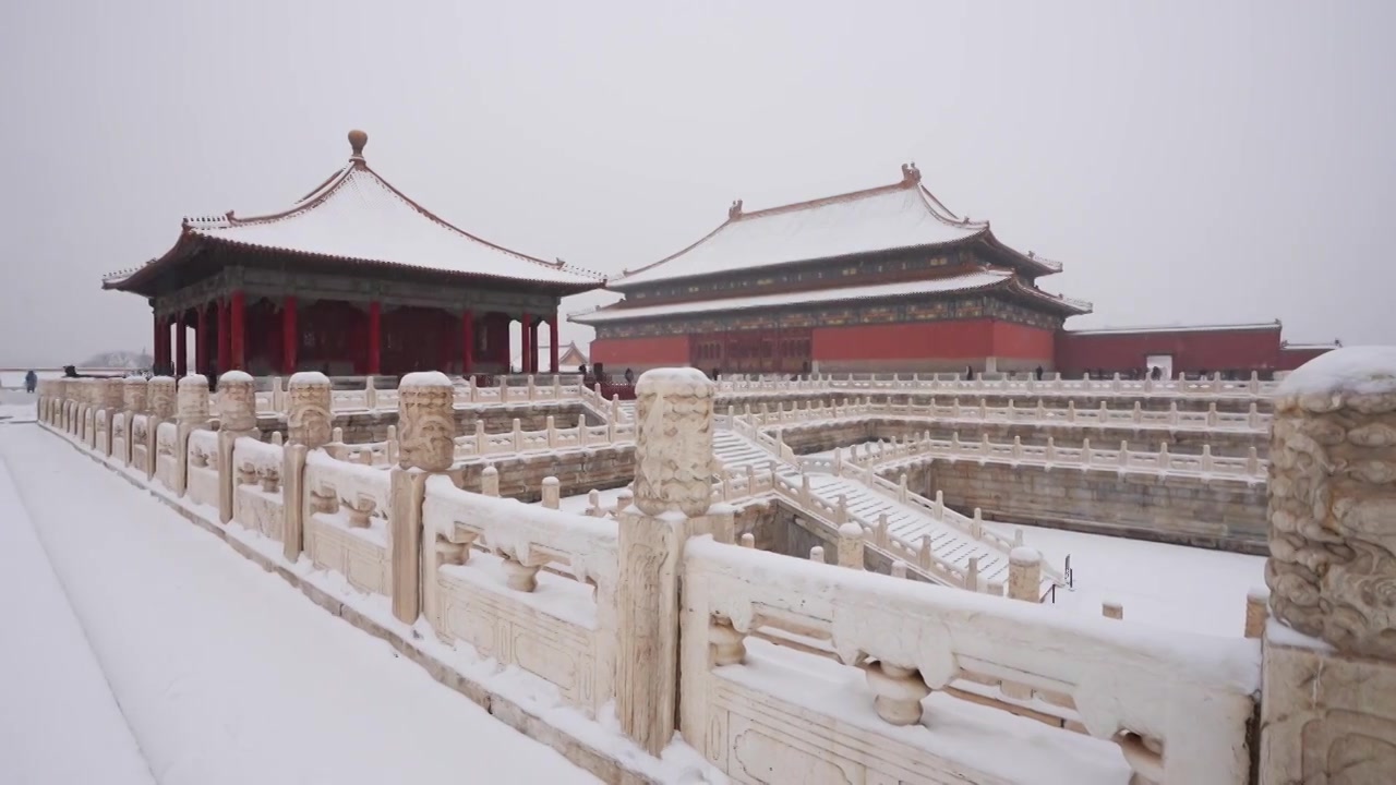 北京故宫博物院雪中美丽风景  雕栏玉砌视频素材