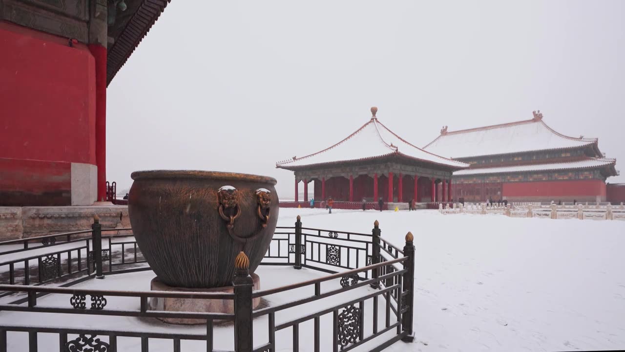 北京故宫博物院雪中美丽风景  雕栏玉砌视频素材