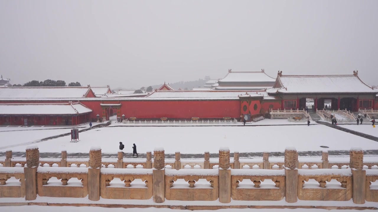 北京故宫博物院雪中美丽风景  雕栏玉砌视频素材