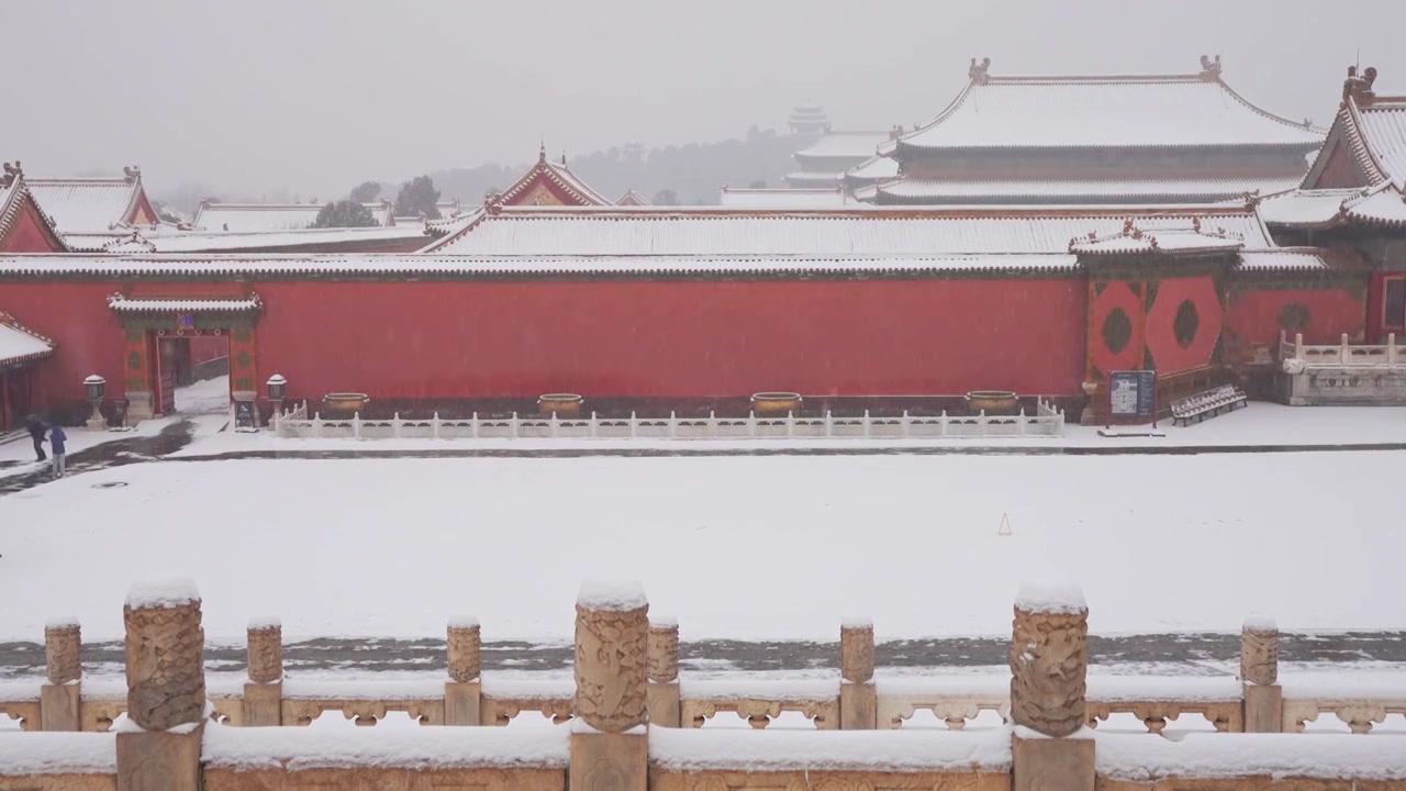 北京故宫博物院雪中美丽风景  雕栏玉砌视频素材