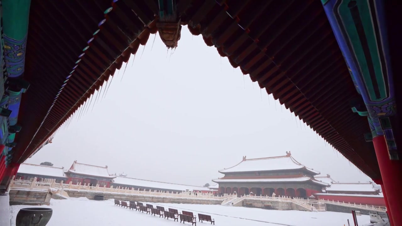 北京故宫博物院雪中美丽风景  雕栏玉砌视频素材