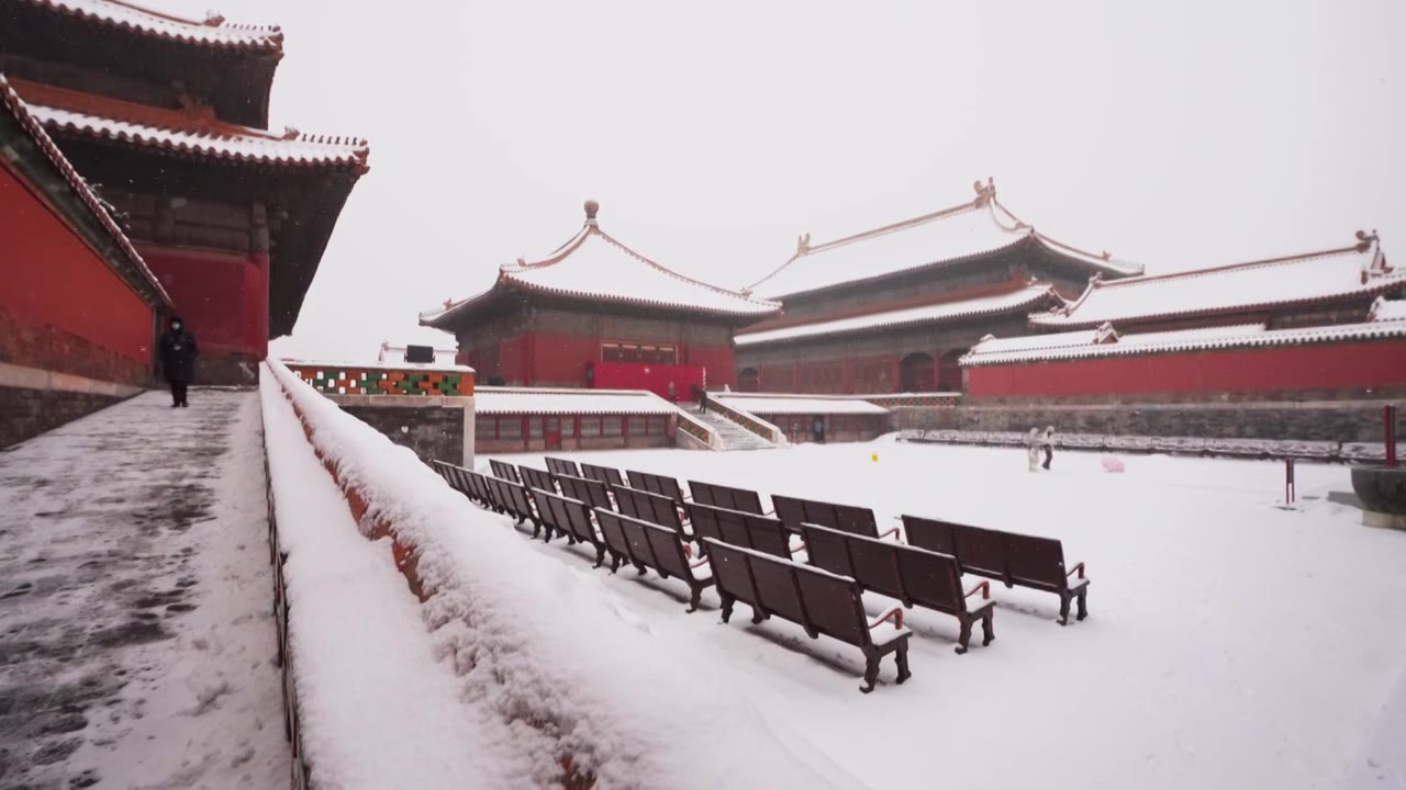 北京故宫博物院雪中美丽风景  雕栏玉砌视频素材