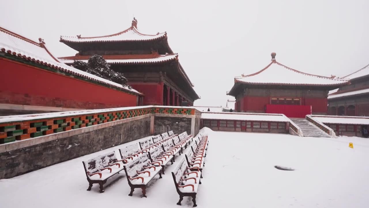 北京故宫博物院雪中美丽风景  雕栏玉砌视频素材