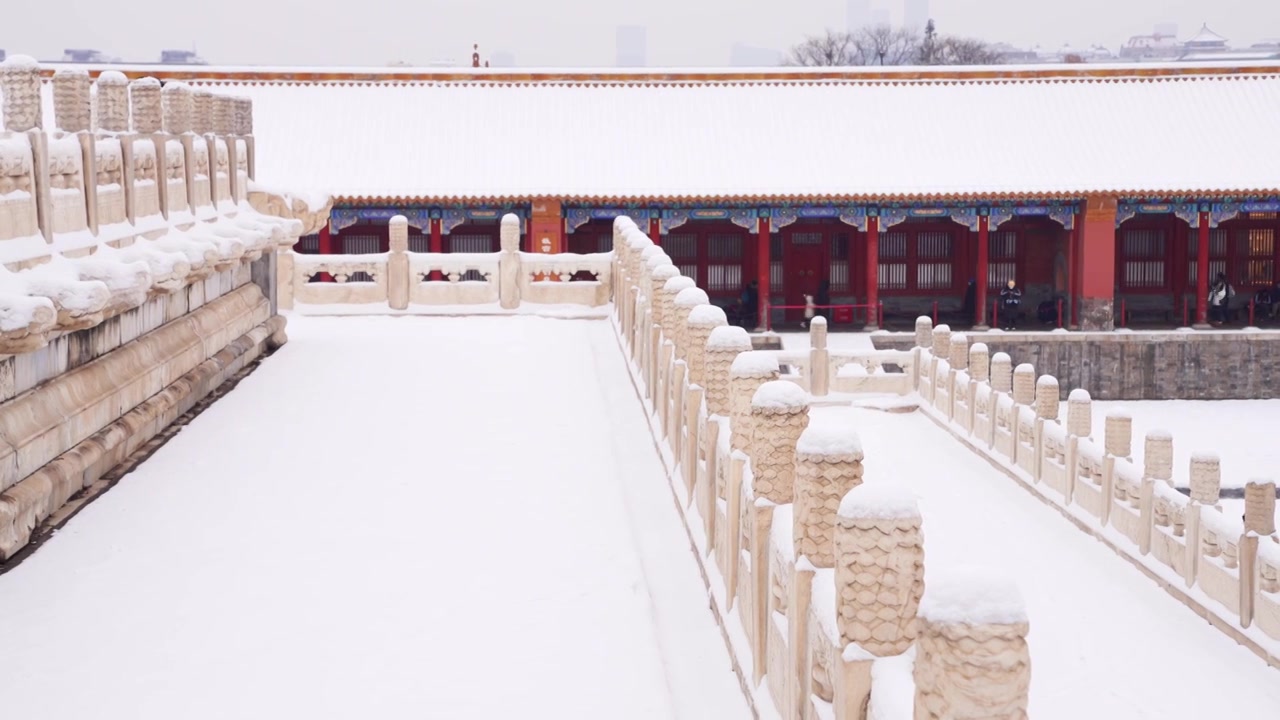 北京故宫博物院雪中美丽风景  雕栏玉砌视频素材