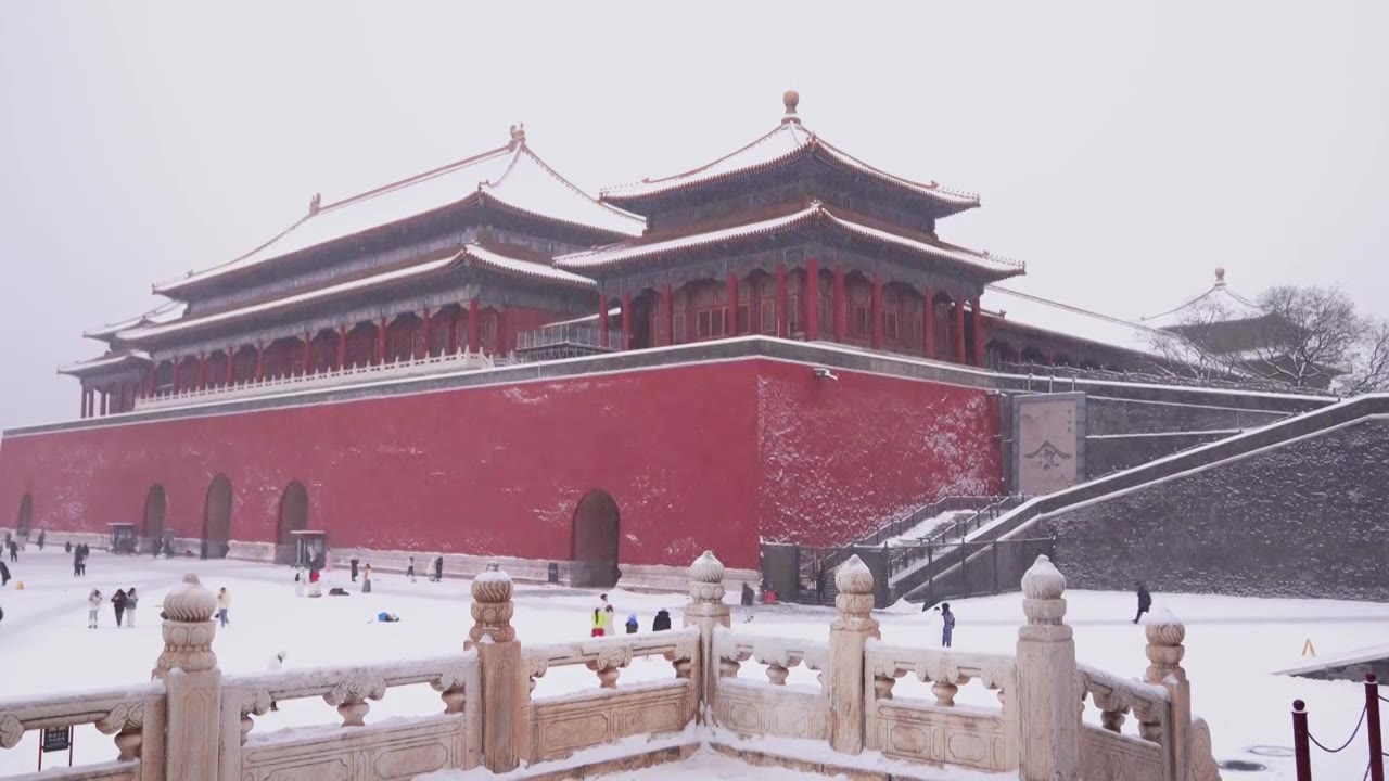 北京故宫博物院雪中美丽风景  雕栏玉砌视频素材