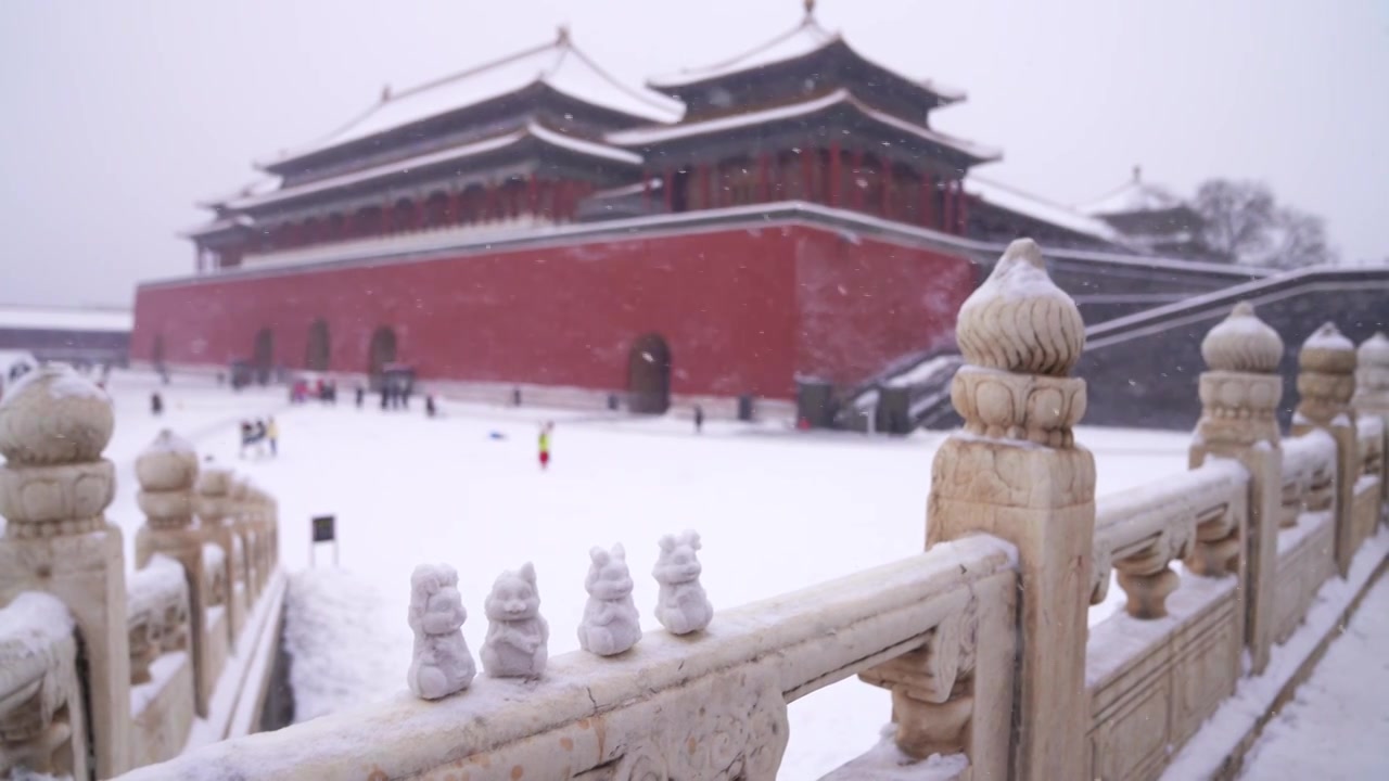 北京故宫博物院雪中美丽风景  雕栏玉砌视频素材