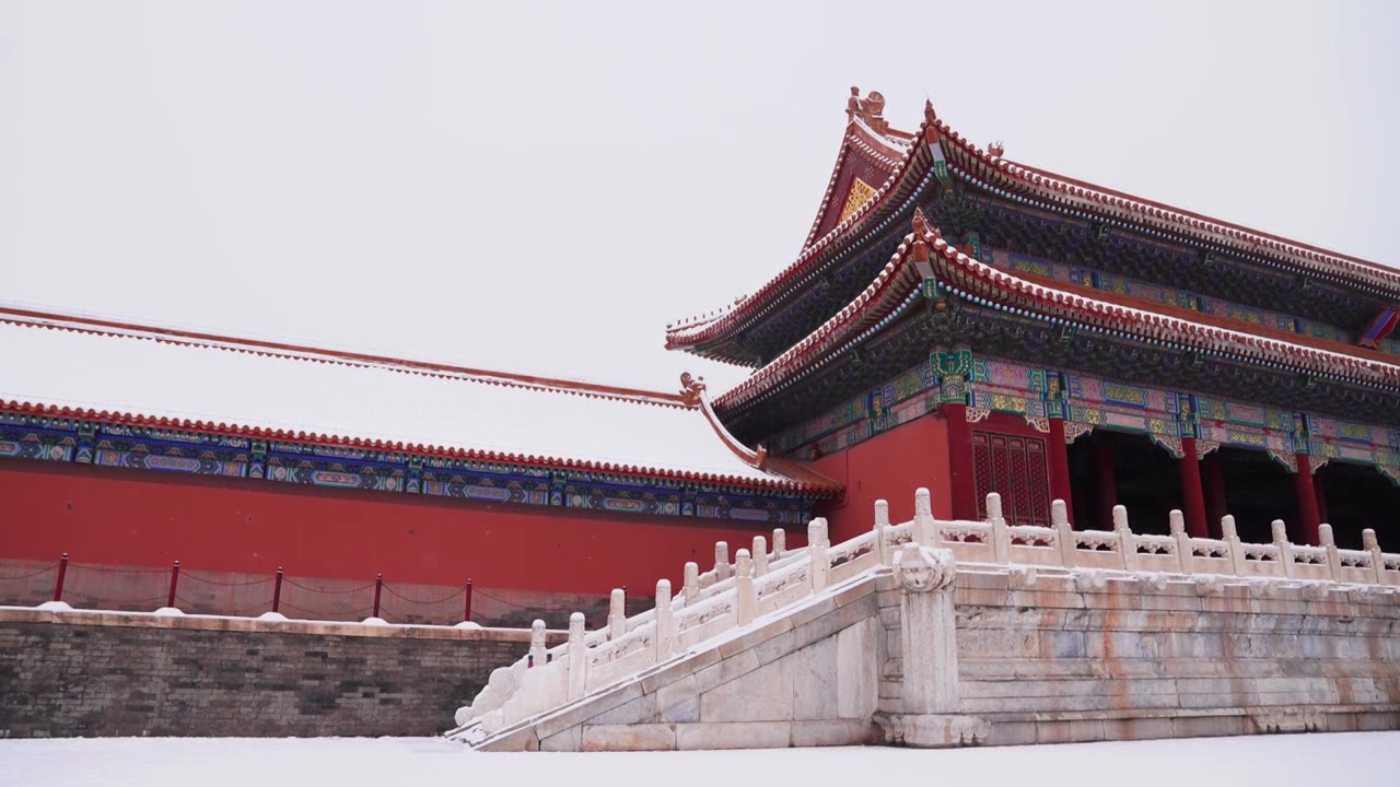 北京故宫博物院雪中美丽风景  雕栏玉砌视频素材