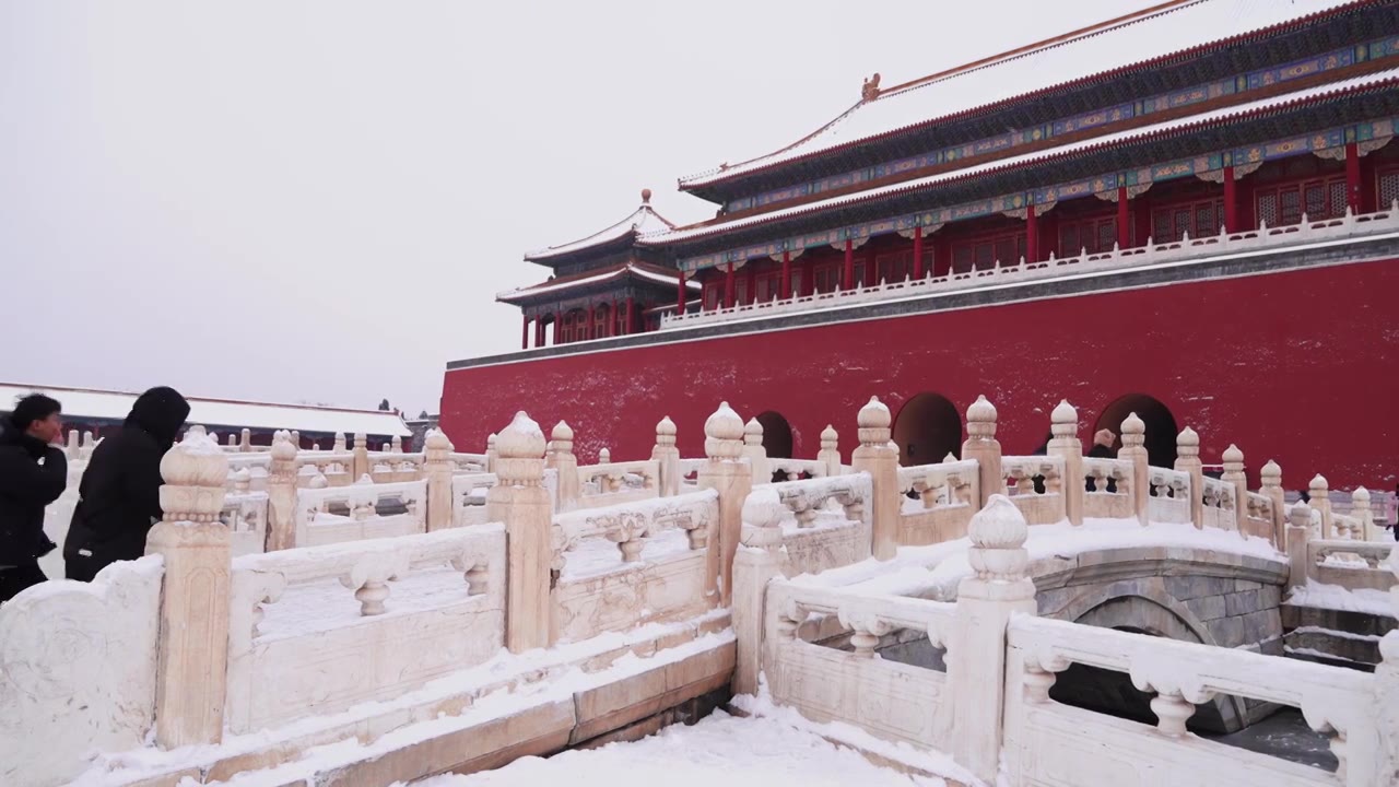 北京故宫博物院雪中美丽风景  雕栏玉砌视频素材