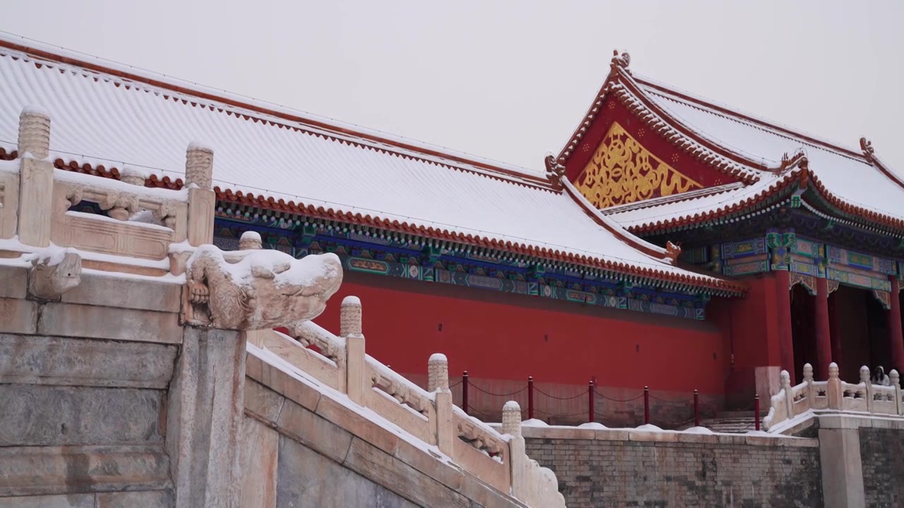 北京故宫博物院雪中美丽风景  雕栏玉砌视频素材