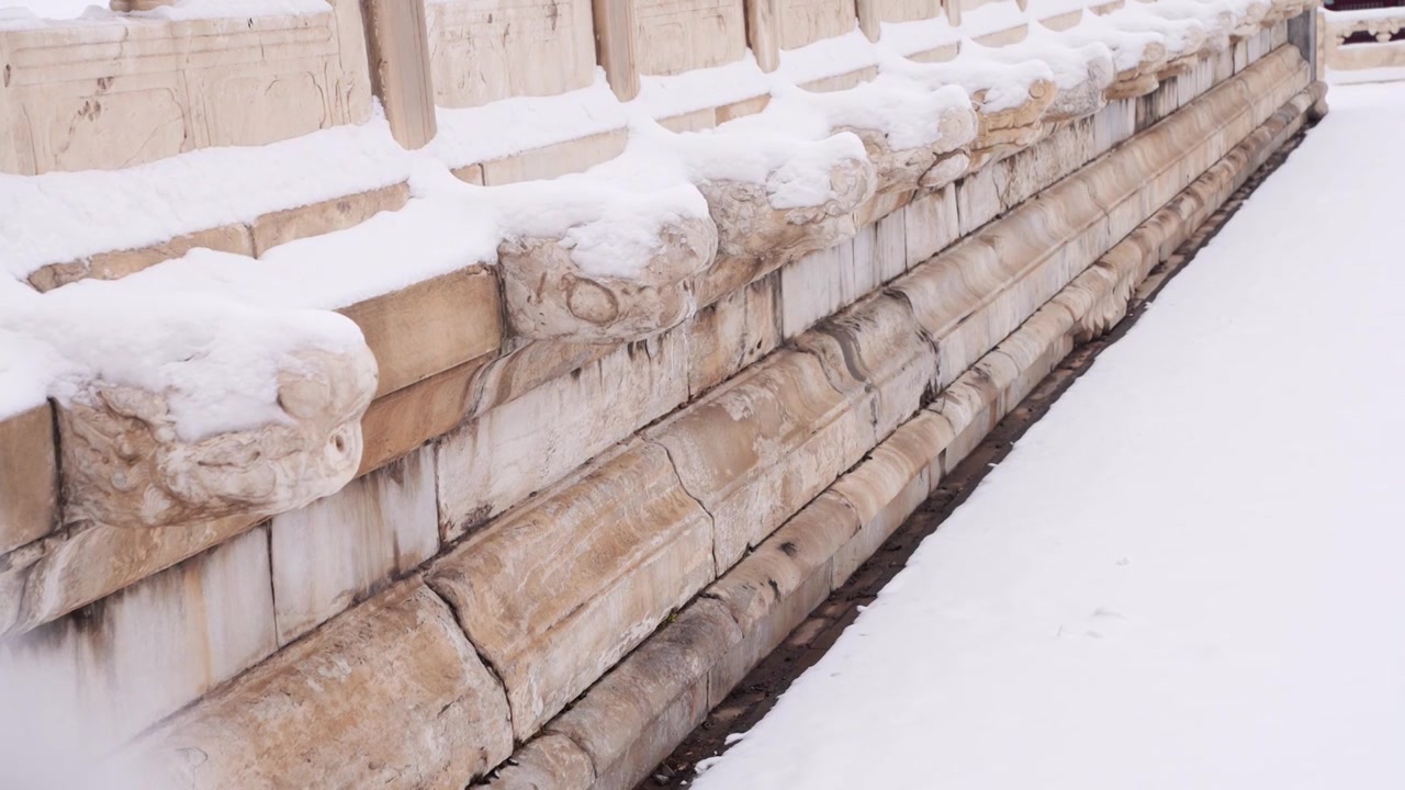 冬天雪中故宫的一些雕刻的动物 艺术视频素材