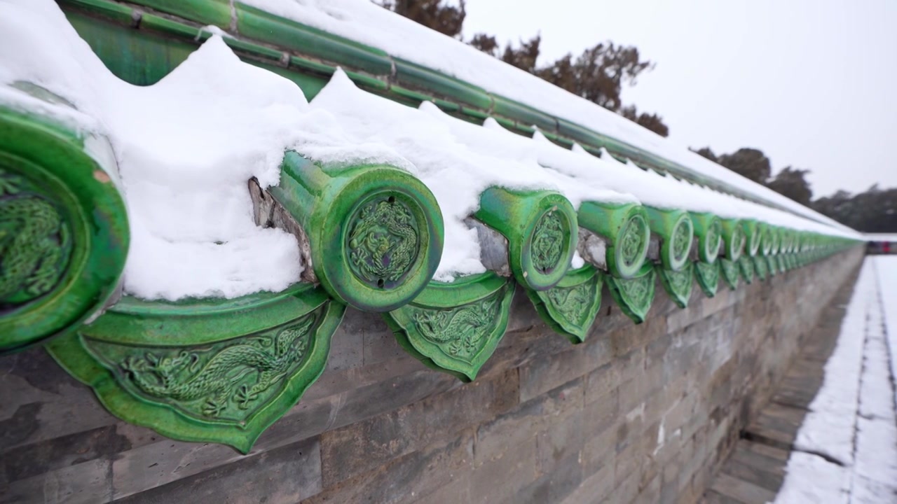 北京市天坛公园祈年殿棂星门皇穹宇雪景视频素材