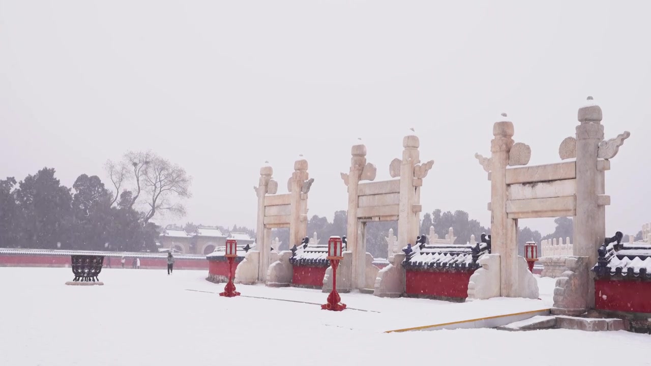 北京市天坛公园祈年殿棂星门皇穹宇雪景视频素材