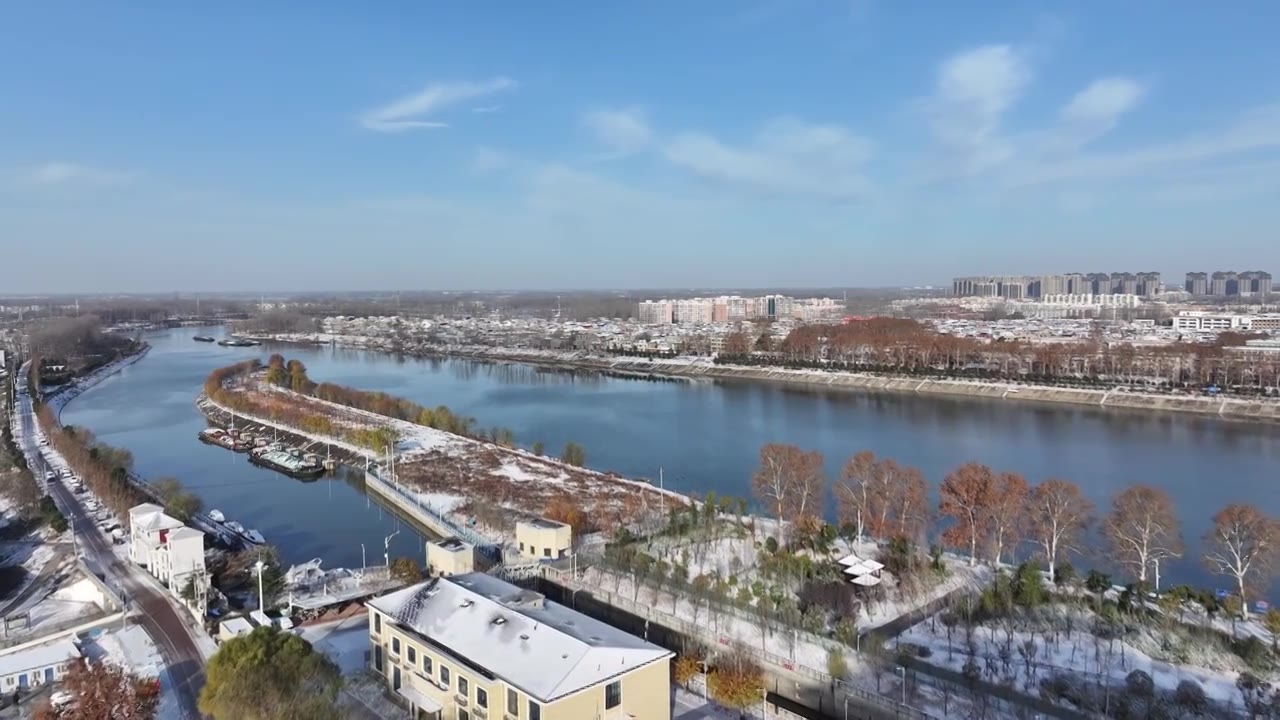 周口沙颍河城市大景雪景视频素材