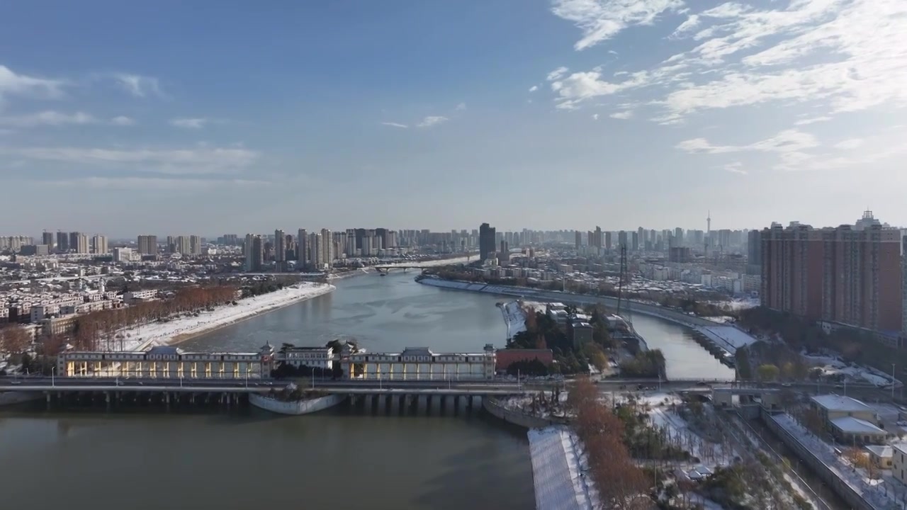 周口沙颍河城市大景雪景视频素材