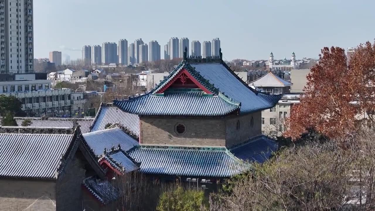 周口关帝庙古建筑群雪景视频素材