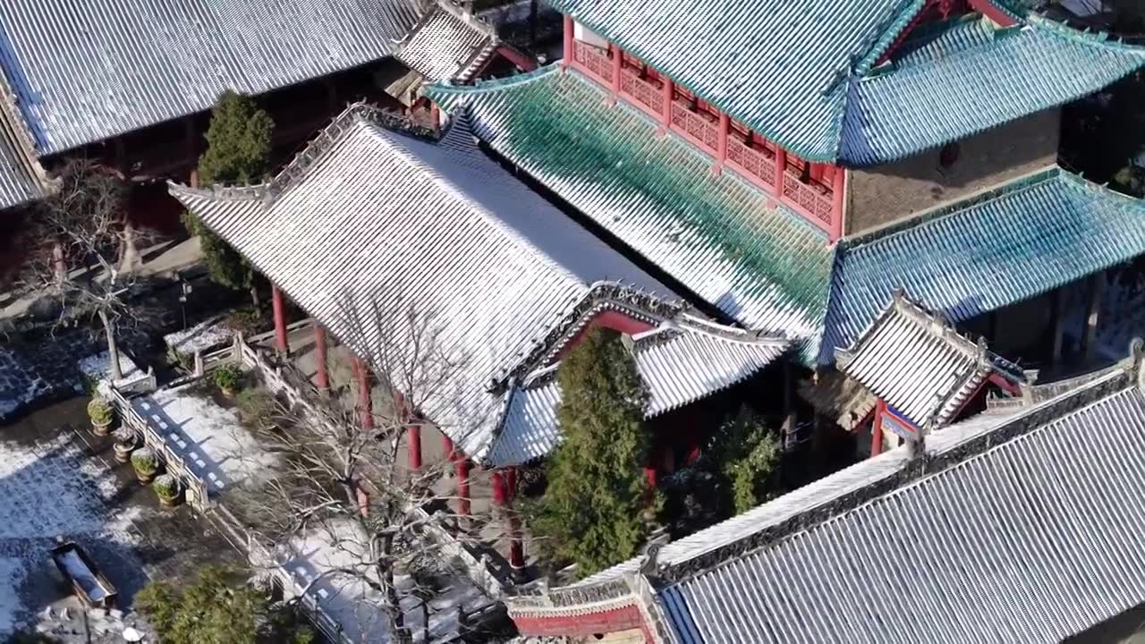 周口关帝庙古建筑群雪景视频素材