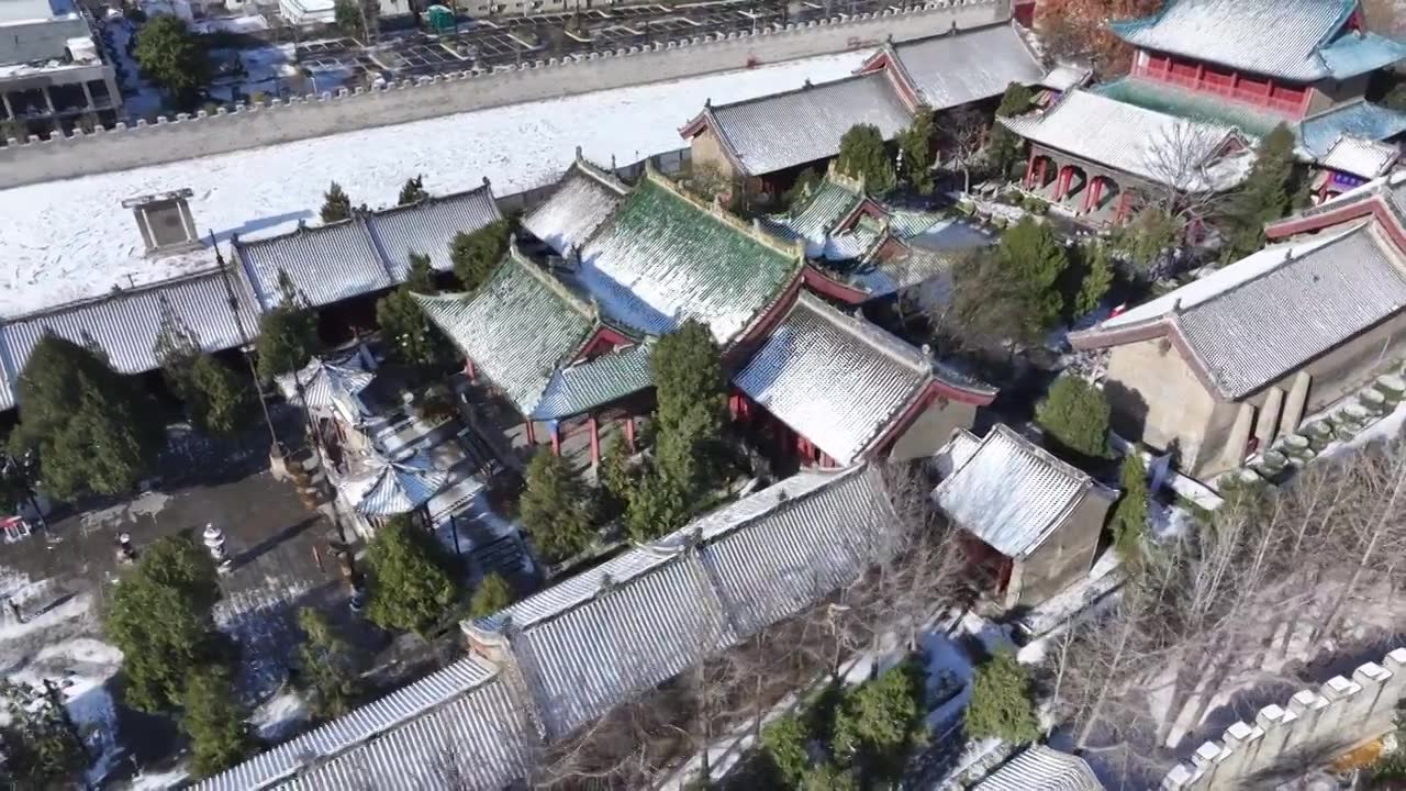 周口关帝庙古建筑群雪景视频素材