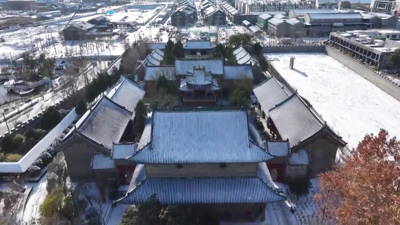 周口关帝庙古建筑群雪景视频素材