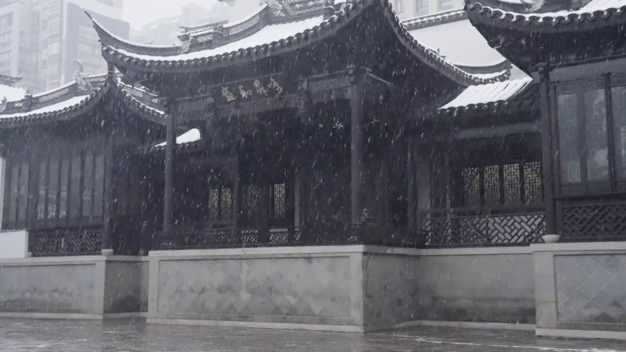 下雪中的江南园林，雪中的江阴兴国公园，雪中的中山公园，江南园林雪景，下雪，雪景，江阴市园林雪景视频素材