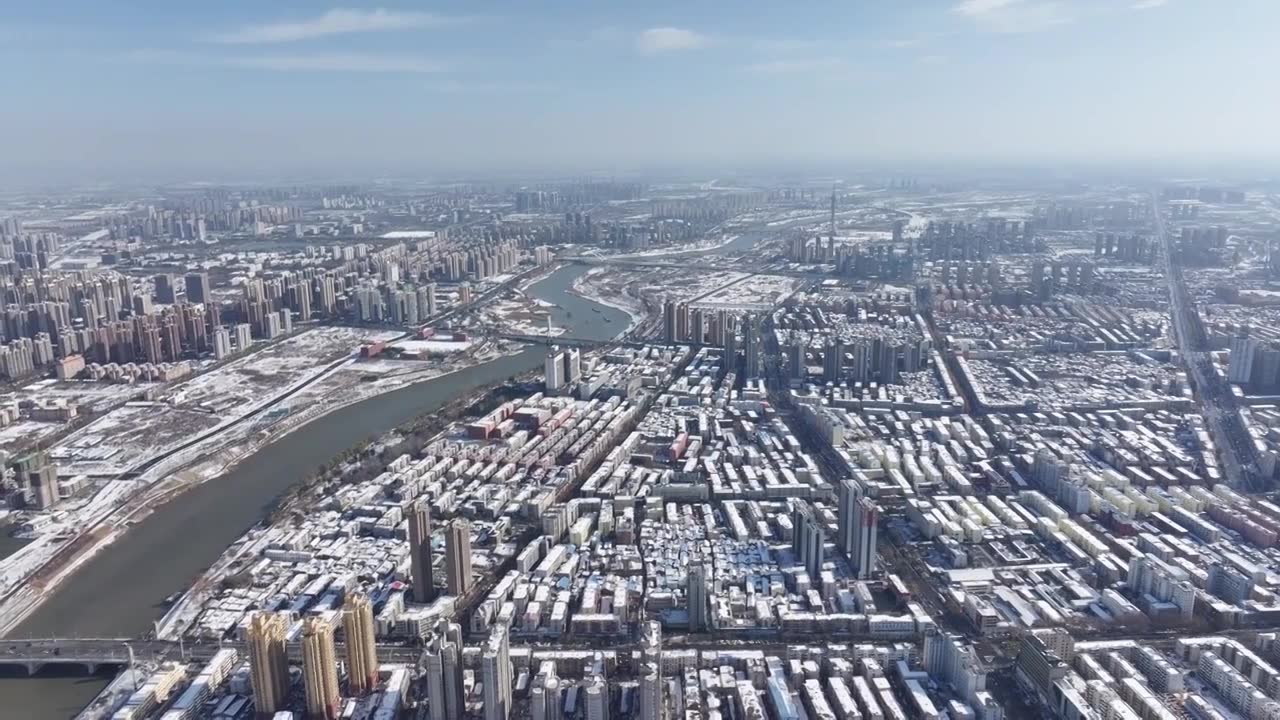 周口城市天际线雪景高视角视频素材