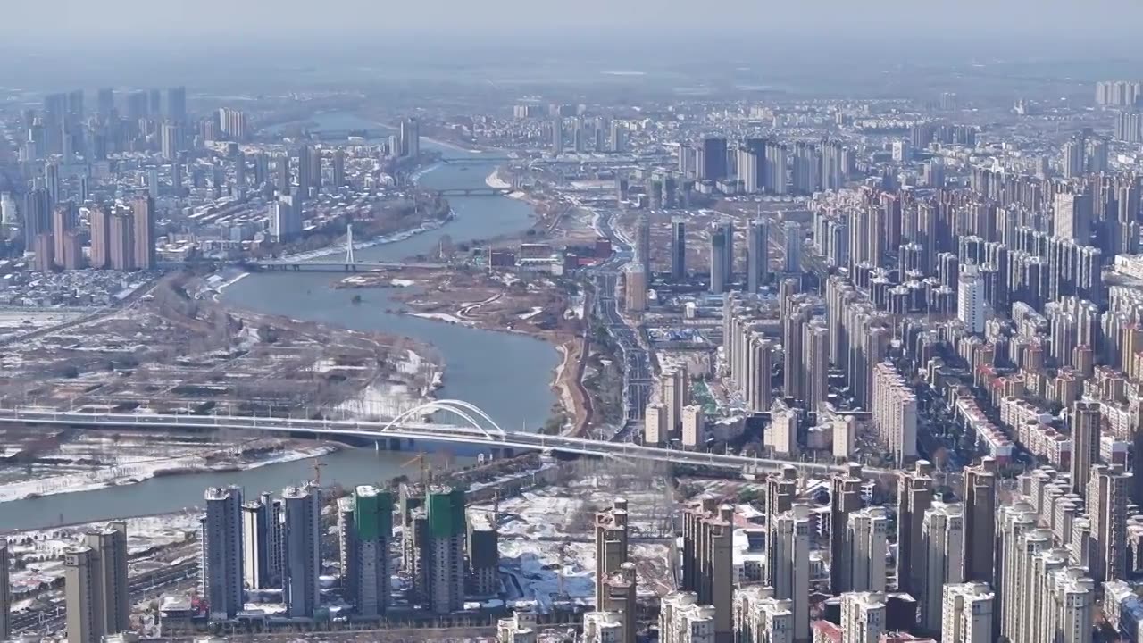 周口城市天际线雪景视频素材