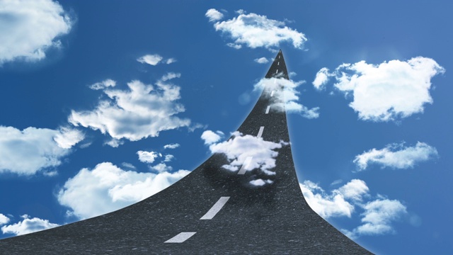 街道通向蓝色和多云的天空的动画视频素材画面1