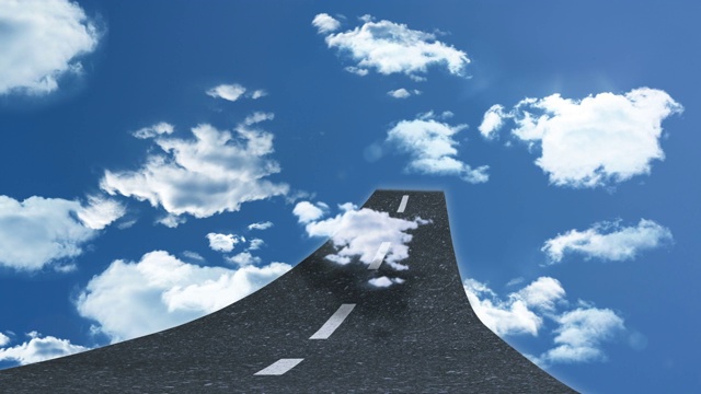 街道通向蓝色和多云的天空的动画视频素材画面4