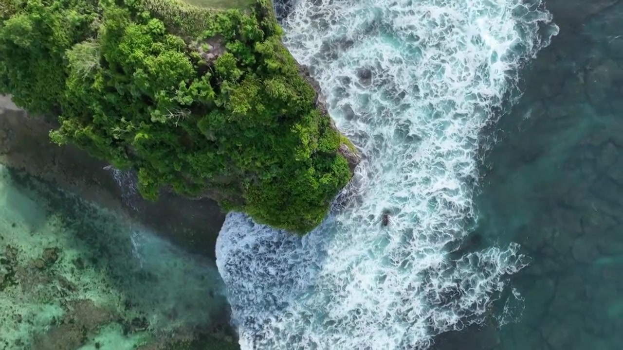 航拍印度尼西亚巴厘岛热带雨林和绿松石大海视频素材