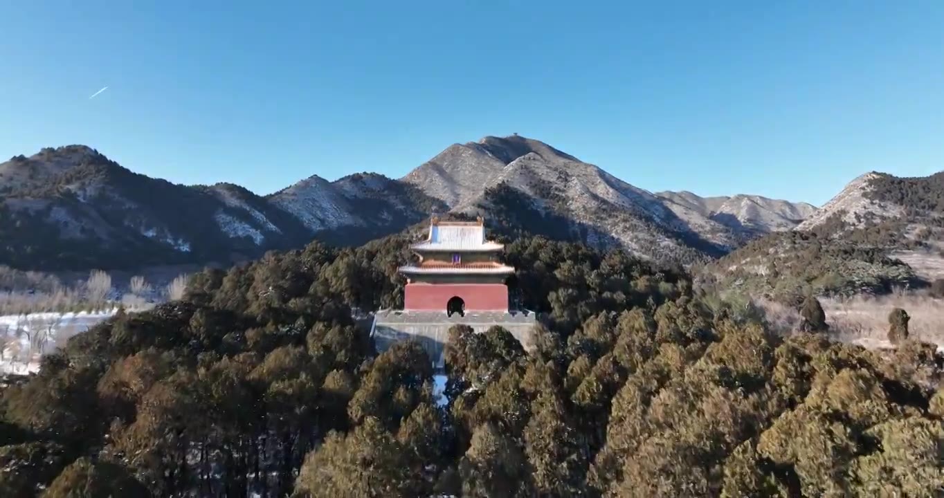 北京明十三陵昭陵冬天雪景航拍视频素材