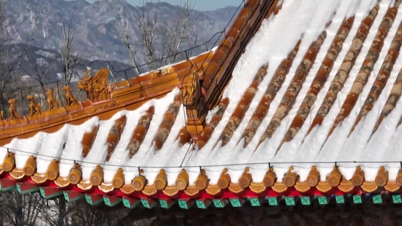 北京明十三陵神路长陵神功圣德碑亭雪景视频素材