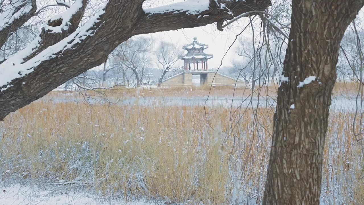 升格拍摄北京颐和园冬季雪景视频素材