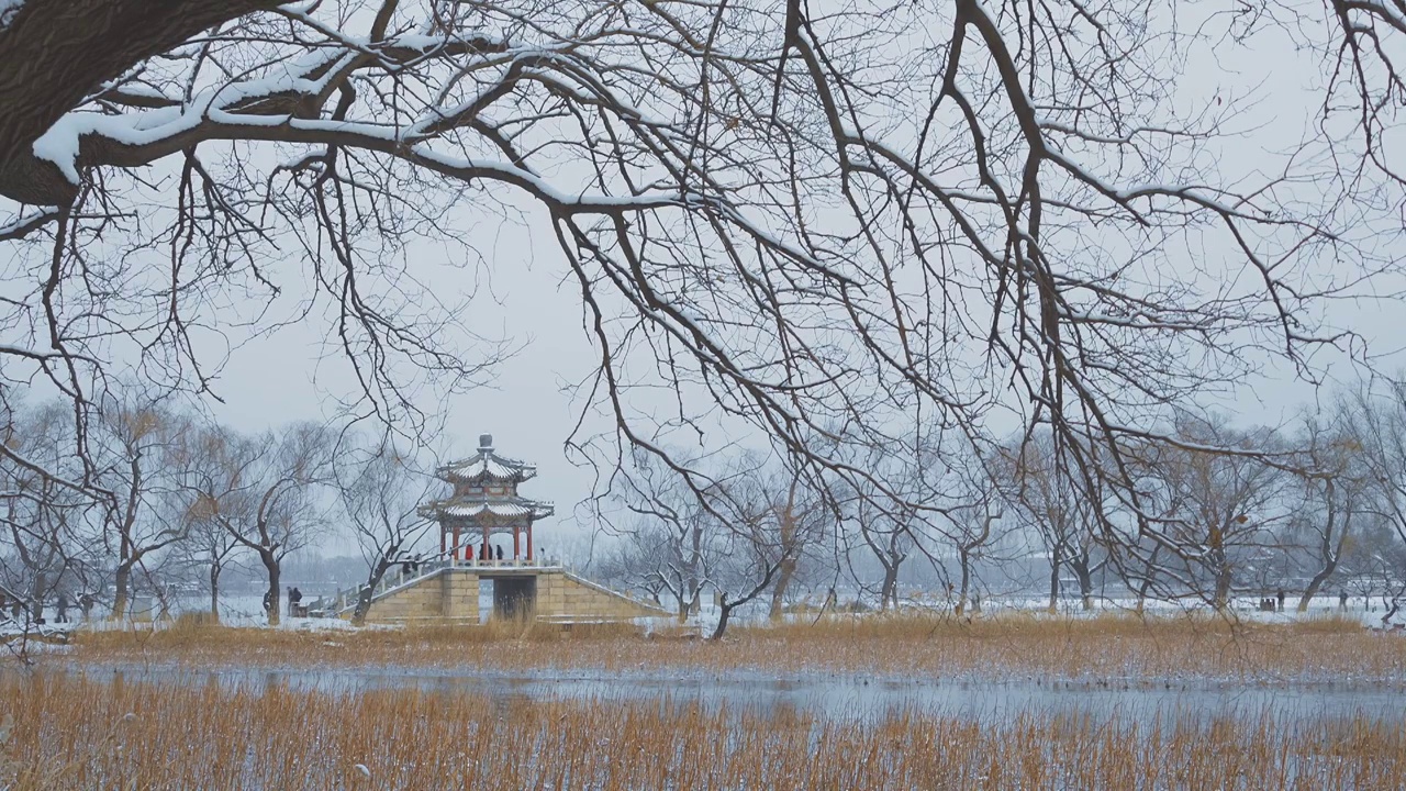 升格拍摄北京颐和园冬季雪景视频素材