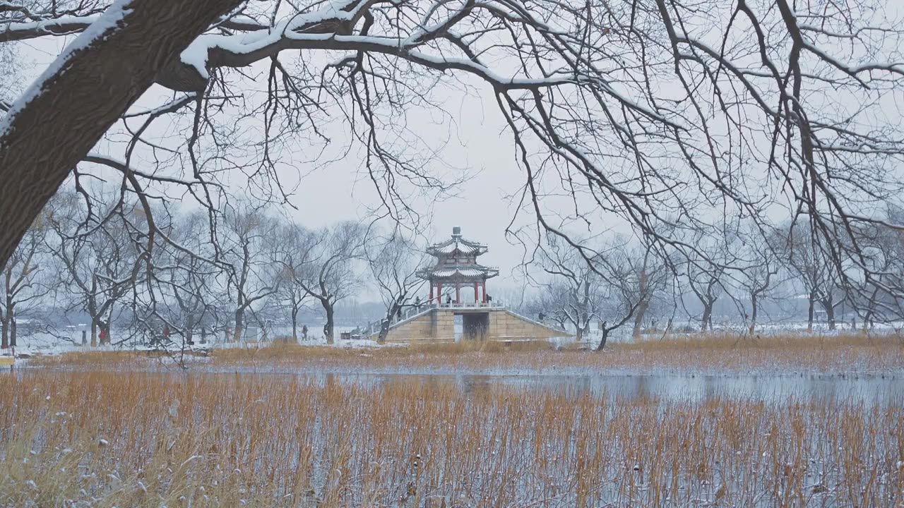 升格拍摄北京颐和园冬季雪景视频素材